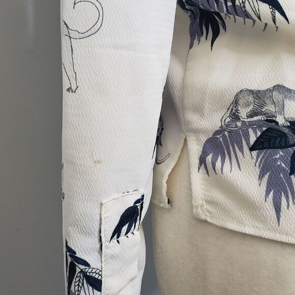 ZARA top big cat jungle button up casual top blouse XS - Picture 5 of 9